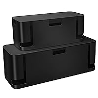 Cable Management Box Black, 2Pack Cord Organizer Box - Extra Large and Medium Size, Cord Hider Box to Conceal Power Strips on Desk or Floor, Made from Electrically Safe ABS Material