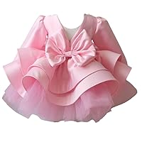Baby Girl Bowknot Long Sleeve Dress Infant Toddler Tutu Flower Girls Wedding Birthday Party Dresses for Winter