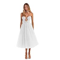 Strapless Midi Homecoming Dress Seelveless A -Line Summer Dress V-Neck Off Shoulder Cocktail Party Dress