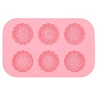 Moon Cake Mold, Moon Cake Mold 6 Slots, Mid Autumn Festival DIY Hand Press Cookie Cutter Dessert Pastry Decoration Tool Moon cake Maker, Mooncake Molds with Six Different Patterns(Pink)