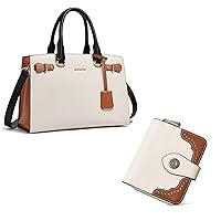 BOSTANTEN Women Leather Handbag Designer Purses Totes Bag Bundle with Women Leather Wallet RFID Blocking Small Bifold Wallet with ID Window