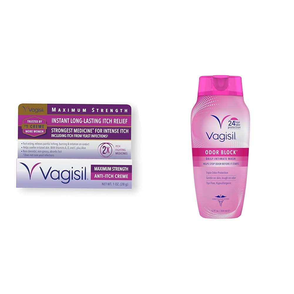 Vagisil Maximum Strength Feminine Anti-Itch Cream with Benzocaine for Women & Feminine Wash for Intimate Area Hygiene, Odor Block, Gynecologist Tested, Hypoallergenic, 12 oz, (Pack of 1)