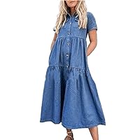 Casual Plus Size Denim Dress for Women Summer Dresses Sexy Loose Long Ladies