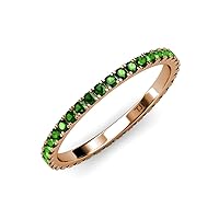 2.00 mm Round Green Garnet 1.03 ctw* French Set Womens Eternity Ring Stackable in 14K