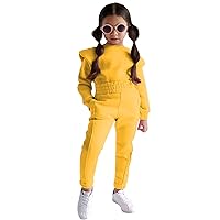 Shirt and Pants Set for Teen Girls Kids Toddler Baby Girls Boys Autumn Winter Solid Cotton Long New (Yellow, 4-5 Years)