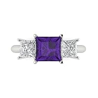 Clara Pucci 3.0ct Princess Cut 3 Stone Solitaire Natural Amethyst gemstone Engagement Promise Anniversary Bridal Ring 14k White Gold