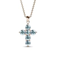 0.66 ctw Natural Round Aquamarine Cross Pendant 14K Gold. Included 18 inches 14K Gold Chain.