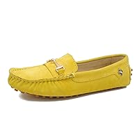 Womens Casual Slip-On Metal Button Leather Walking Driving Outdoor Weekend Running Loafers Boat Shoes