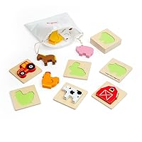Bigjigs Toys Farm Feel and Find Puzzle - 10pc Wooden Sensory Puzzle, Quality Educational Puzzles, Early Learning Gifts & Farm Toys, Montessori Toy