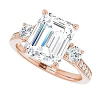 10K Rose Gold 5 CT Emerald Cut Moissanite Solitaire Engagement Ring Set for Women
