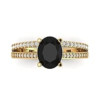 3.22 ct Oval Cut Solitaire W/Accent split shank Natural Black Onyx Anniversary Promise Engagement ring 18K Yellow Gold