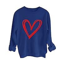 Women's Round Neck Long Sleeve Love Printed Heart Sweatshirt Simple Casual Top Loose Pleated Comfy Pullover Hoodies