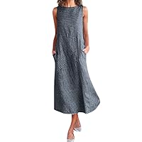 Stripe Linen Dress Tank Dress for Women Womens Summer Dresses Summer Wedding Guest Dresses for Women Womens Maxi Dress Casual Dress Dress with Pockets Floral Midi Dress