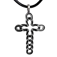 Horseshoe Cross Tribal Western Cowboy Christian Church Lucky Silver Pewter Men's Pendant Necklace Protection Amulet Wealth Fortune Money Lucky Charm Longevity Safe Travel Talisman w Black Leather Cord