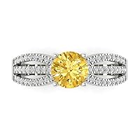 Clara Pucci 1.35 Brilliant Round Cut Solitaire W/Accent Natural Yellow Citrine Anniversary Promise Engagement ring Solid 18K White Gold