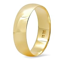 14K Yellow Gold Plain Dome Solid Gold 6mm Unisex Wedding Anniversary Band
