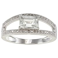 Sterling Silver Split Shank Green Amethyst and Pave Diamond Ring (1/3 TDW)