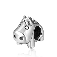 Adabele Sterling Silver Hypoallergenic Elephant Bear Horse Hippo Dinosaur Large Hole Bead Charm Fits 3mm Chain Bangle Bracelet Necklace Personalized Women Jewelry