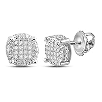 The Diamond Deal 10kt White Gold Mens Round Diamond Circle Disk Cluster Earrings 1/10 Cttw