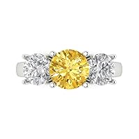 Clara Pucci 3.35 ct Round Cut Solitaire 3 stone Yellow Simulated Diamond Statement Anniversary Promise Engagement ring 18K White Gold