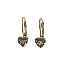 Gold Finish Lavender Enamel Crystals Heart Girls Earrings