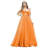 CWOAPO Tulle Prom Dresses for Women Sweetheart Corset Ball Gowns Bow Long Evening Dress with Spaghetti Straps