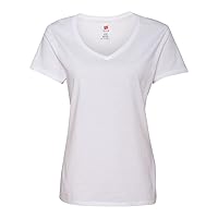 Hanes Womens 4.5 Oz., 100% Ringspun Cotton Nano-T V-Neck T-Shirt (S04V)- White,Small