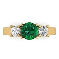 Clara Pucci 1.47ct Brilliant Round Cut Solitaire three stone Simulated Green Emerald designer Modern Statement Ring Solid 14k Yellow Gold