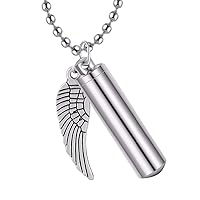 ZLXL424 Men Sport Stainless Steel Jewelry Pill Case Holder Cylinder Ashes Urn Pendant Angel Wing Charm Cremation Memorial Necklace BFBLD