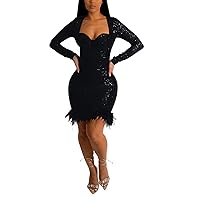 Evening Party Cocktail Dresse for Evening Party Sparkly Bodycon Dres Long Sleeve Ruched Sequin Club Midi Pencil Dresses
