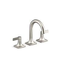 Kohler 28125-4-BN Venza Bathroom Sink Faucet, Widespread Bathroom Faucet with Two Lever Handles and Clicker Drain, 1.2 gpm, Vibrant Brushed Nickel