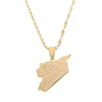 Stainless Steel Syria Map Pendant Necklaces for Women Charms Syrians Jewelry Ethnic Gifts