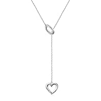 Flyow Long Y Necklace 925 Sterling Silver Lucky Horse/Heart Necklace Adjustable Y Lariat Chain Necklace Horse Gift Jewellery for Women and Girls