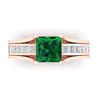 3.37ct Princess Cut Pave Solitaire with Accent Simulated Green Emerald Statement Classic Sliding Ring Band Set 14k Rose Gold