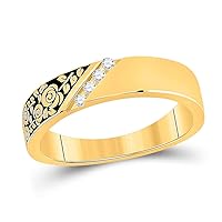 The Diamond Deal 14kt Yellow Gold Mens Round Diamond Wedding Rose Flower Band Ring 1/20 Cttw