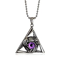 Stainless Steel Vintage Evil Eye Necklace Protection Hands Triangle Pendant Good Luck Necklaces for Men Women, 24 inch Chain