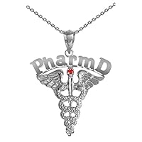 NursingPin - Pharm D Charm with Ruby on Necklace in Silver for Pharmacists