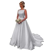 MllesReve Women's 2020 Satin Wedding Dress for Bride with Pockets