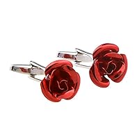 Rose Red Flower Pair of Cufflinks in a Presentation Gift Box with Polishing Cloth
