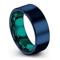 P. Manoukian Tungsten Carbide Wedding Band Ring 8mm for Men Women Green Red Blue Blue Copper Fuchsia Teal Flat Cut Brushed Polished
