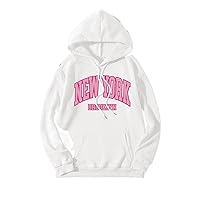 sweatshirts for women - Letter Graphic Kangaroo Pocket Drawstring Thermal Hoodie (Color : White, Size : Small)