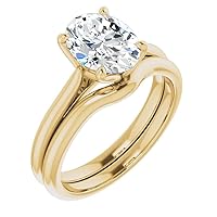 10K Solid Yellow Gold Handmade Engagement Ring 1 CT Oval Cut Moissanite Diamond Solitaire Wedding/Bridal Ring for Womens/Her Gorgeous Ring Sets