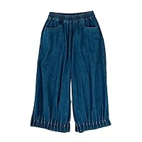 Original Washed Blue Thigh Pleated Pants Casual Women' Pants