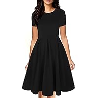 oxiuly Women's Vintage Half Sleeve O-Neck Contrast Casual Pockets Party Swing Dress OX253