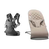 BabyBjörn Baby Carrier One, Cotton, Denim Gray/Dark Gray, One Size (098094US) (Pack of 1) & Bouncer Bliss, Sand Gray, Cotton (006017US)