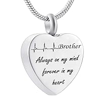misyou Brother Cremation Jewelry On Electrocardiogram Always in My Heart Memorial Necklace Ashes Keepsake Pendant