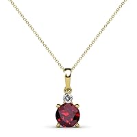 Round Ruby & Diamond 1 ctw Womens Two Stone Pendant Necklace 18 Inches 14K Yellow Gold Chain