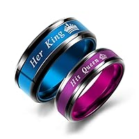 Set of 2 Matching Her King and His Queen Couple Ring Set Anniversary Engagement Wedding Bands Stainless Steel Promise Rings