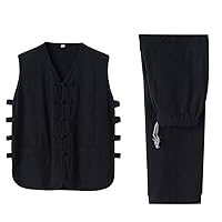 ZooBoo Chinese Kung Fu Mens Vest - Vintage Sleeveless Cotton and Linen Vest