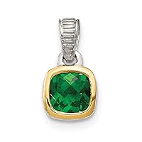 Sterling Silver w/ 14K Accent Created Emerald Pendant Fine Jewelry Gift For Her For Women